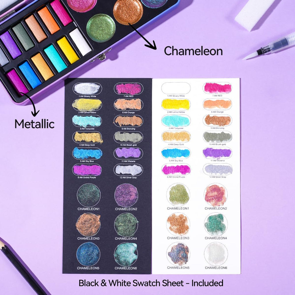 Shimmer 6/ 12 Colors Solid Watercolor Paint Flash Retro Pearlescent metal  Macaron Candy Colours Set for Art Painting Nail Design