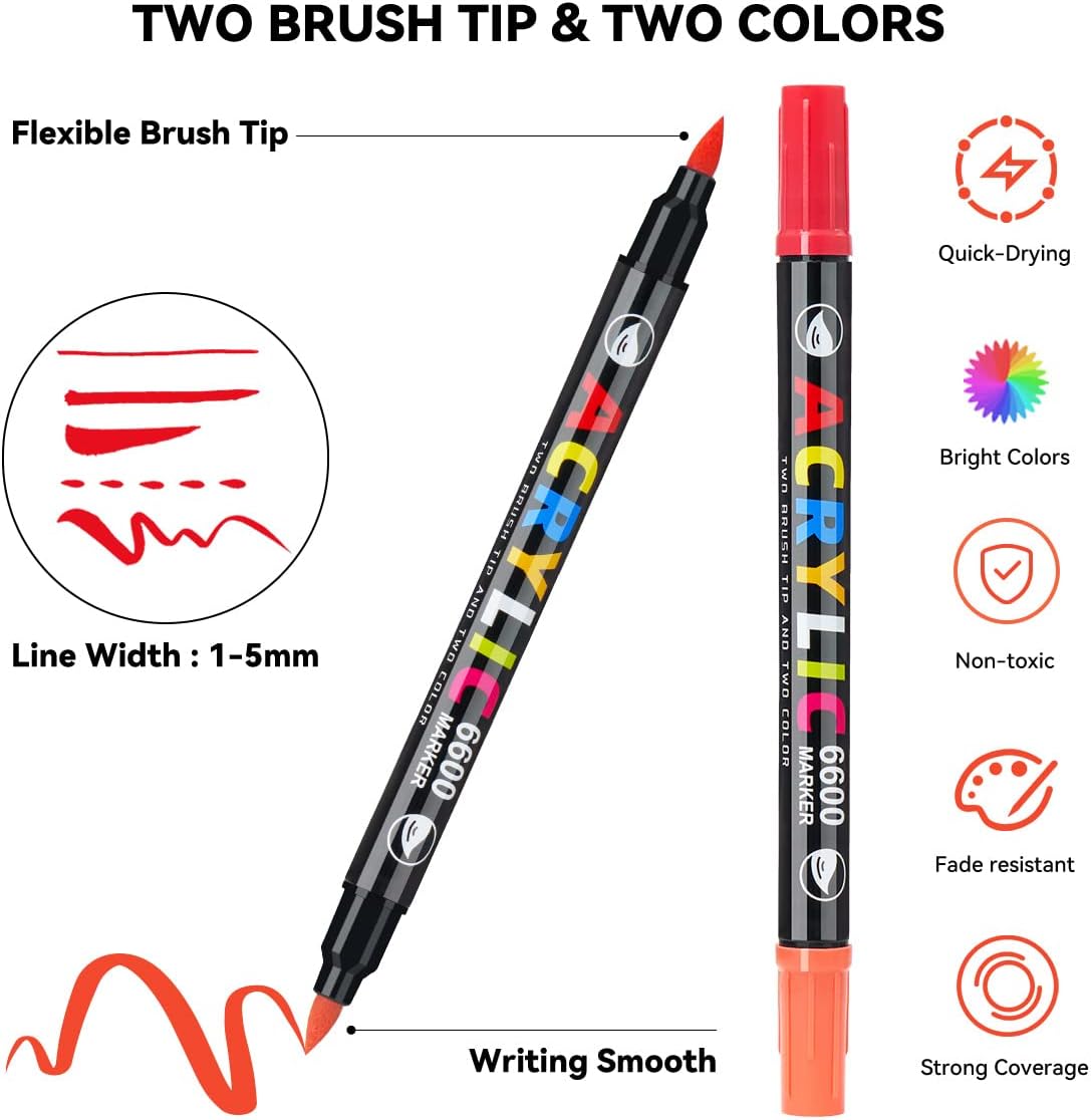 Lightwish Acrylfarbenstifte in 60 Farben, Doppelpinselspitze und Acrylfarbenmarker in zwei Farben