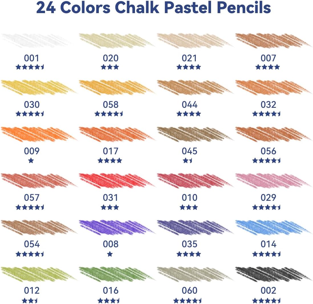 LIGHTWISH Farbige Kohlestifte, 24 Farben Pastellkreidestifte-Set in Metallgeschenkbox, für Künstleranfänger und Erwachsene