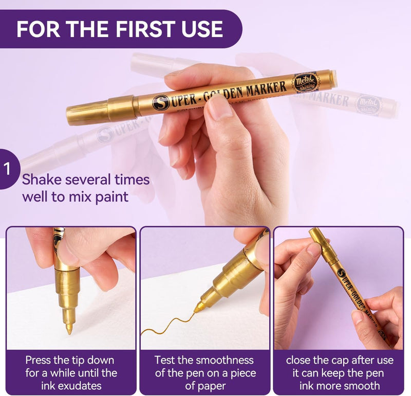 LIGHTWISH Super Golden Metallic Acrylic Paint Pens Glitter Markers
