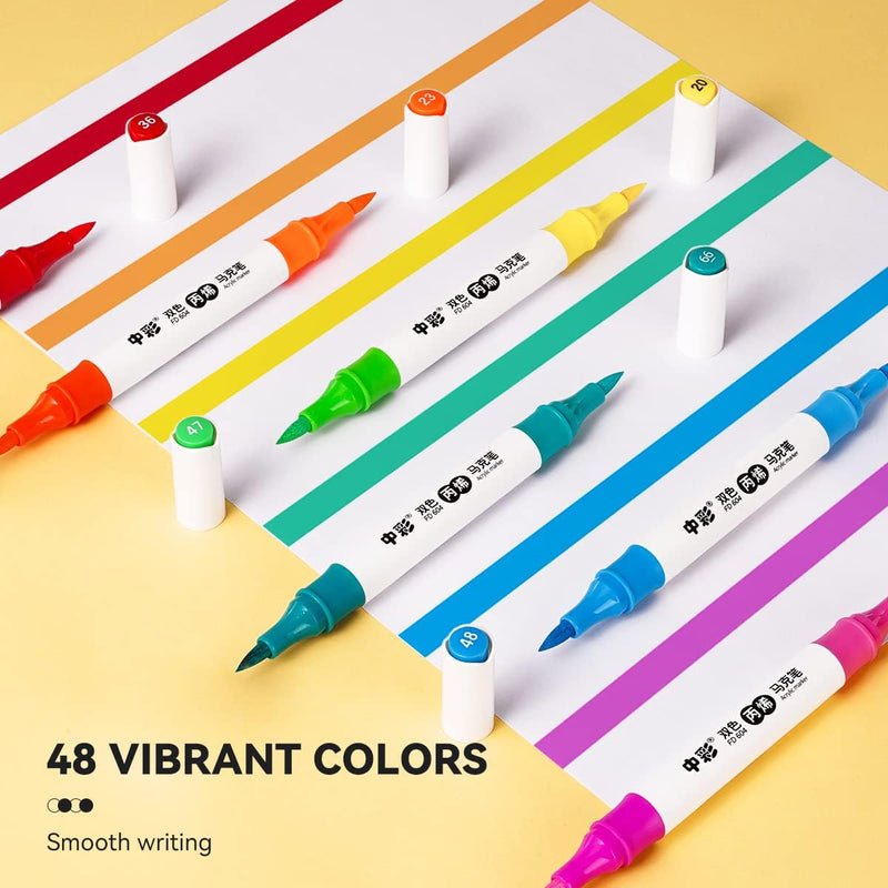 Lightwish 48 Colors Acrylic Paint Markers,Upgraded Dual Tip and Two Colors Acrylic Paint Pens