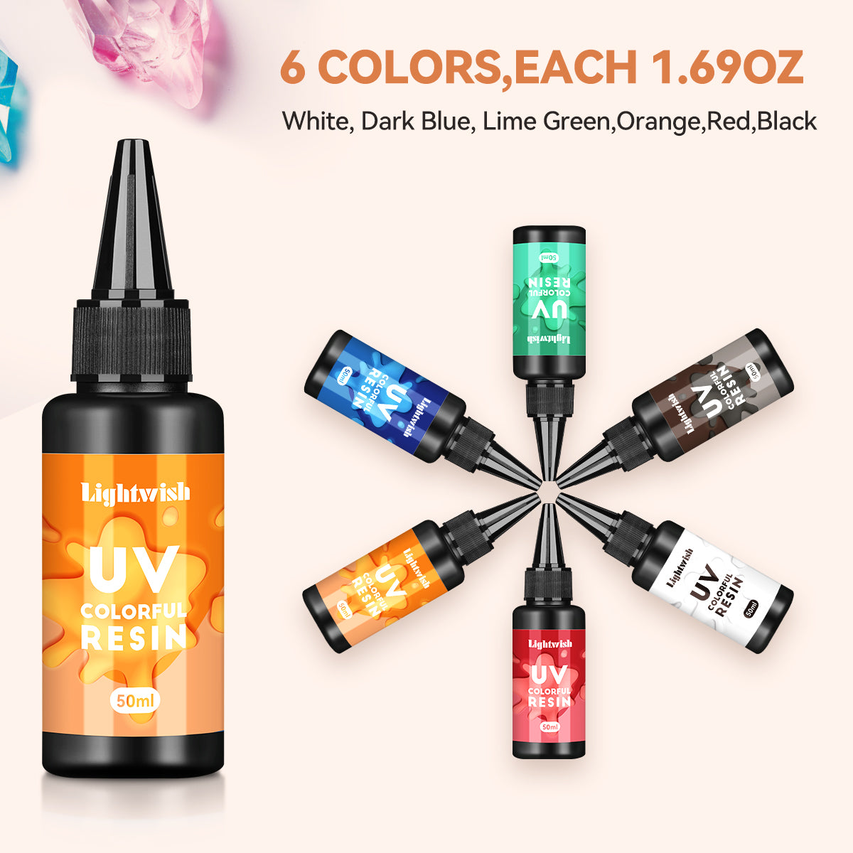 Résine UV colorée, kit de résine UV 6 couleurs (50 g chacune)