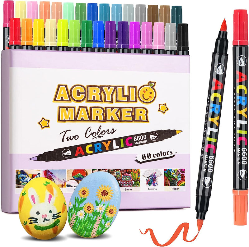 60 Colors Acrylic Paint Pens Brush Marker Pen for Rock Painting