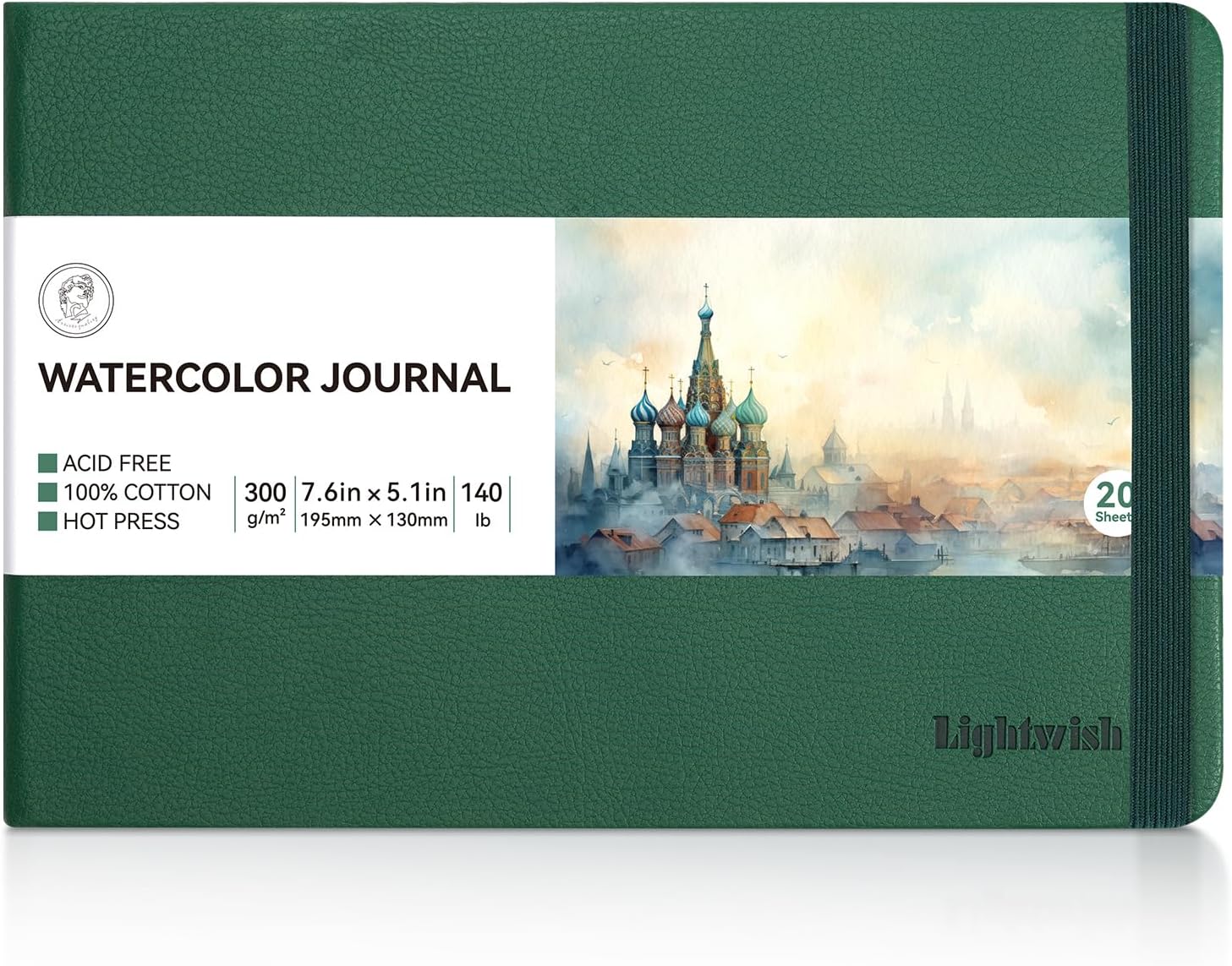 Lightwish Watercolor Journal, 100% Cotton Hot Press Art Supplies Watercolor Paper7.6” x 5.1”, 20 Sheets (140lb/300gsm)