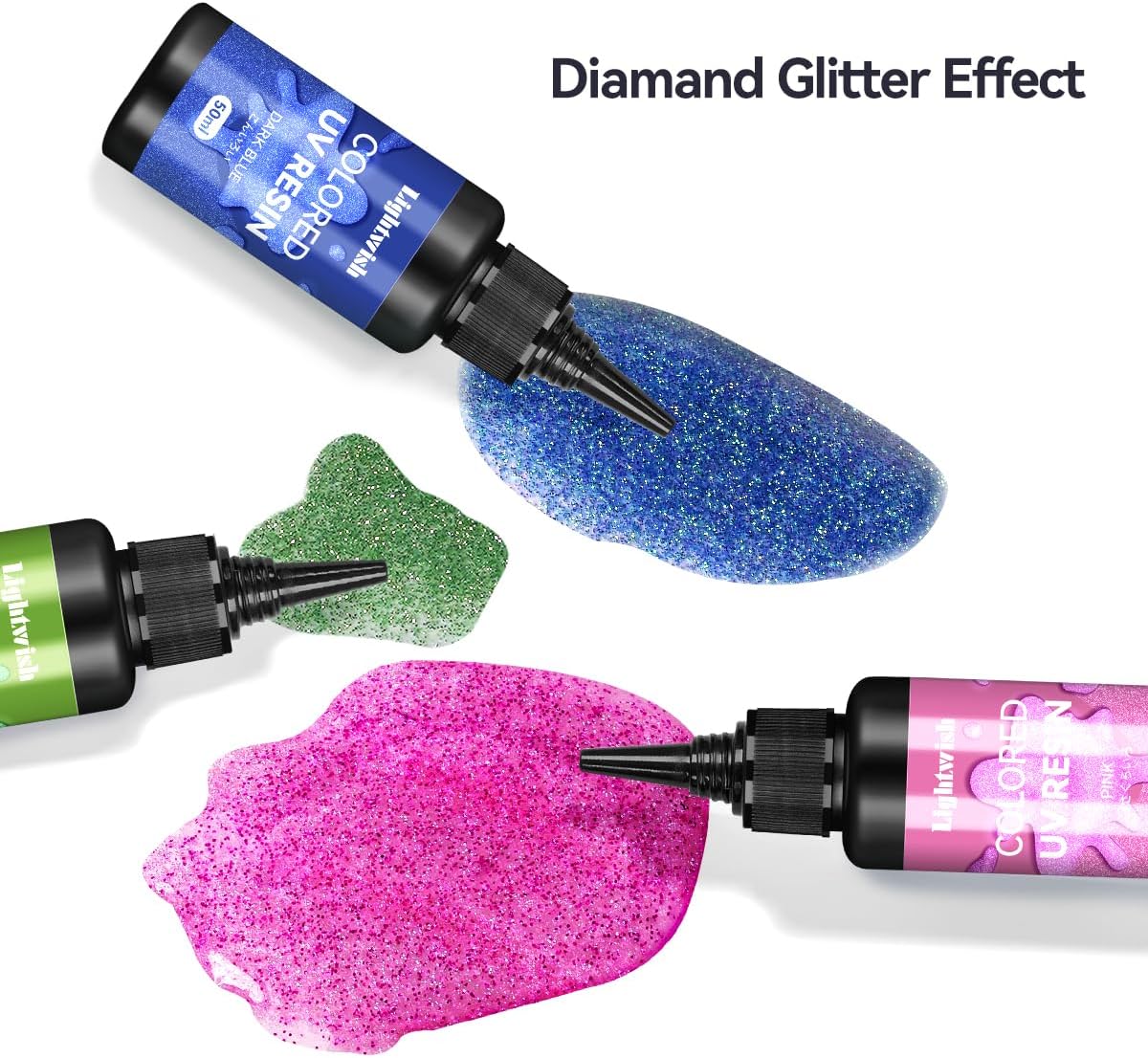 Résines UV colorées Lightwish, kit de résine UV Diamond Glitter 8 couleurs