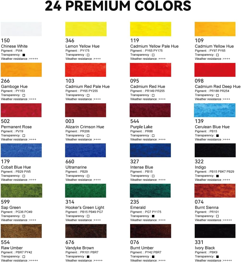 Paul Rubens QIAOMEI Aquarellfarben-Set, 24 leuchtende Farben, 12 ml / 0,4 Fl Oz Tuben