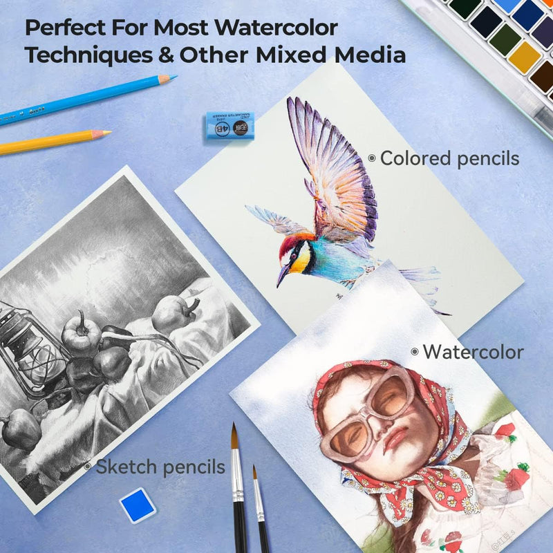 Paul Rubens Watercolor Block, High Absorption, Artist Quality Cold-Pressed  Watercolor Sketchbook 10.82 x 7.79'', 100% Cotton 140lb/300gsm 20 Sheets
