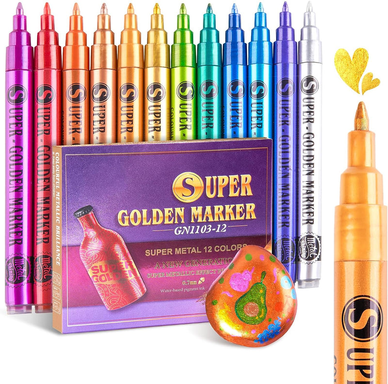 LIGHTWISH Super Golden Metallic Acrylic Paint Pens Glitter Markers