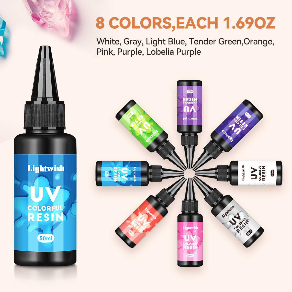 Résine UV colorée, kit de résine UV 8 couleurs (50 g chacune)