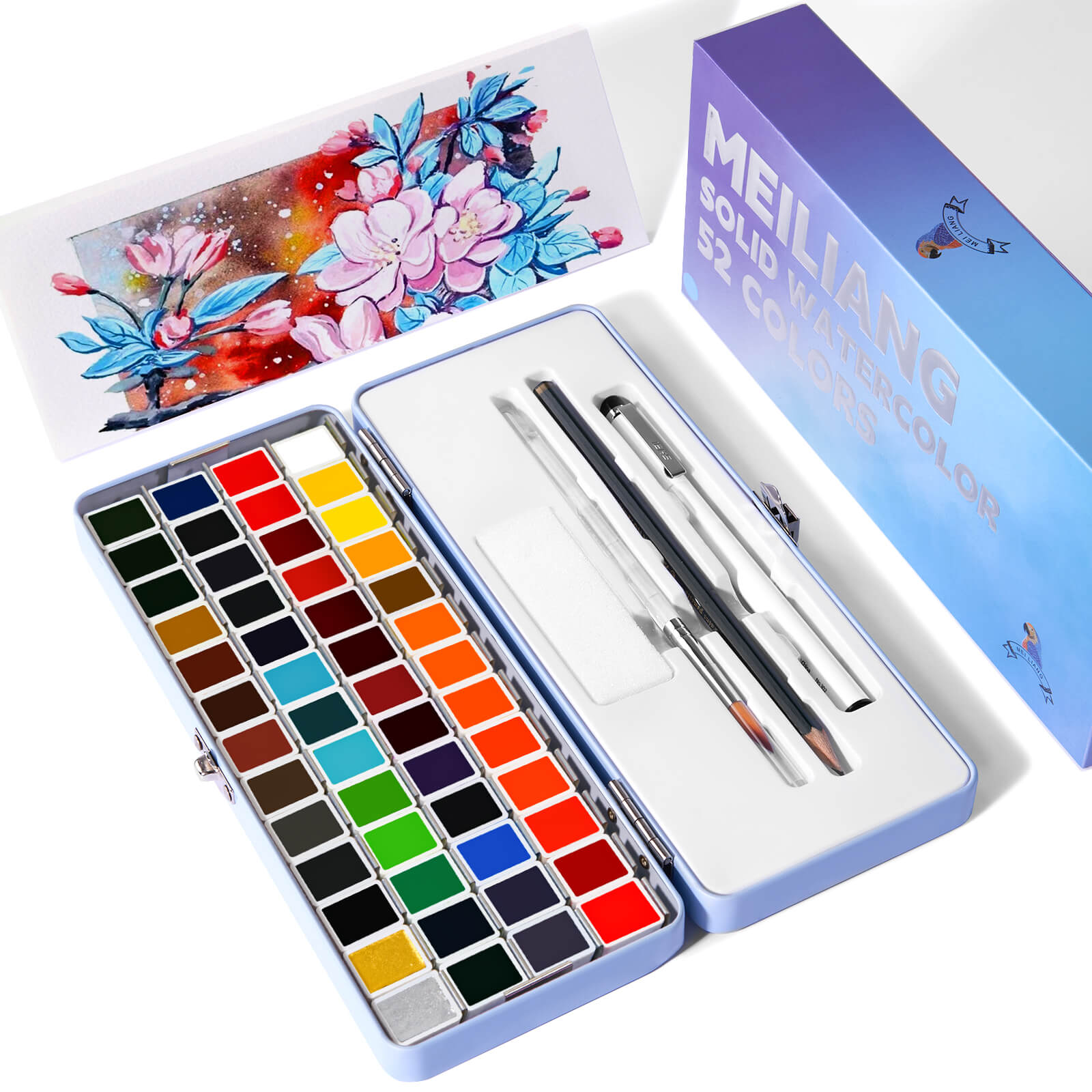 MeiLiang – ensemble de peinture aquarelle solide, 52 couleurs Standard (boîte bleue)