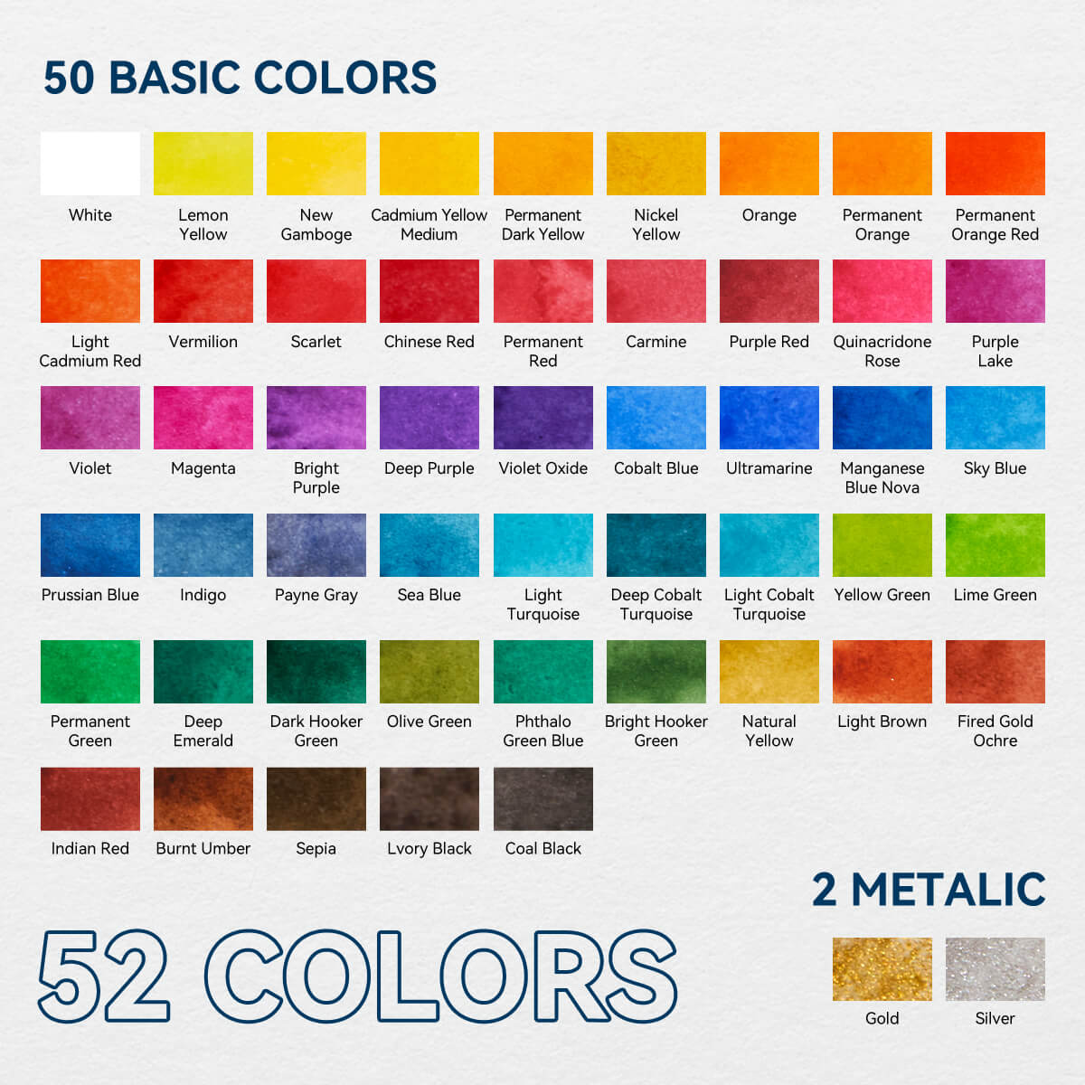MeiLiang Aquarellfarben-Set, 52 Standardfarben (blaue Box)