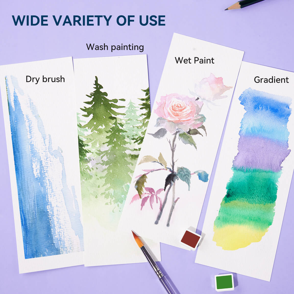 MeiLiang – ensemble de peinture aquarelle solide, 52 couleurs Standard (boîte violette)