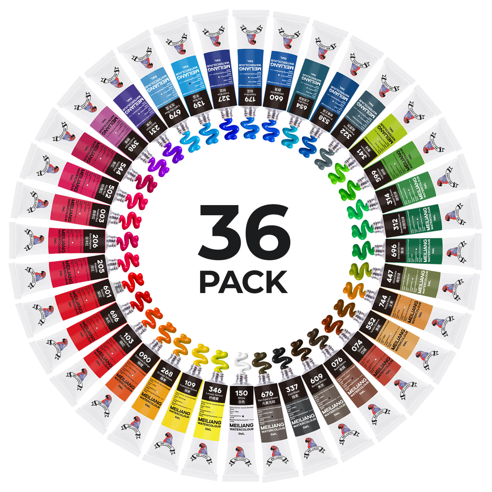 MeiLiang Aquarellfarben-Set, 36 leuchtende Farben, 5 ml (0,17 oz) Tube
