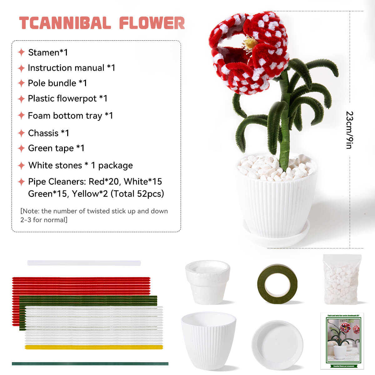 Farbclub Pipe Cleaners, Pipe Cleaners Craft with Tutorial Cannibal, Chenille Pipe Cleaners with Plastic Flowerpot, Flower Making Kit, DIY Home Decorations, Craft Supplies Kit