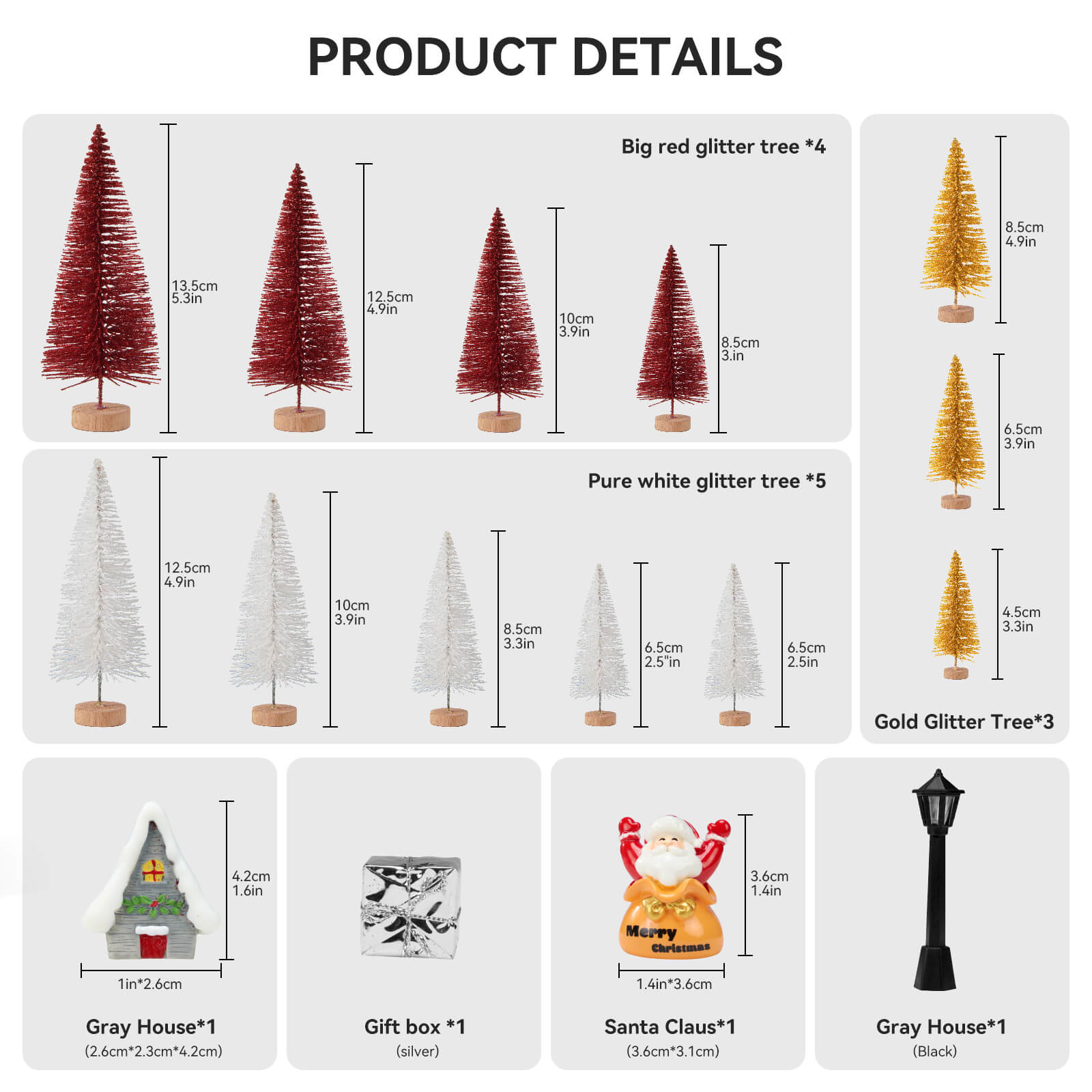 Farbclub 16 PCS Mini Christmas Trees, Artificial Christmas Tree Bottle Brush Trees with Wooden Base, Ideal for Holiday Decorations, Winter Crafts, and Tabletop Displays (Red, White, Gold)