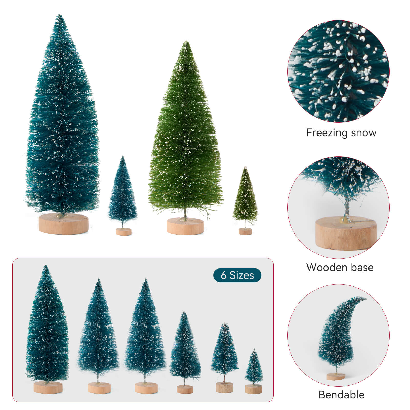 Farbclub 20 PCS Mini Christmas Trees, Artificial Christmas Tree Bottle Brush Trees with Wooden Base, Small Christmas Tree for Christmas Tabletop Decorations, Holiday Winter Crafts (Green)