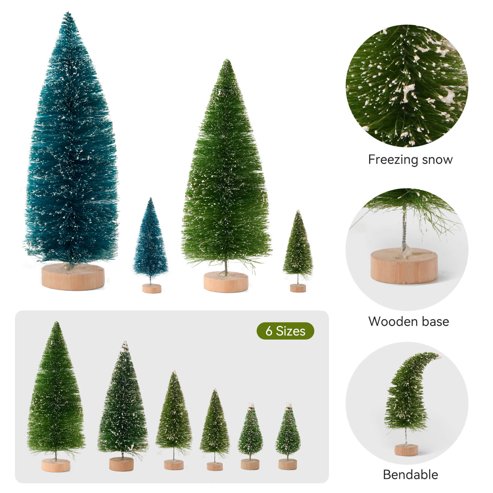 Farbclub 20 PCS Mini Christmas Trees, Artificial Christmas Tree Bottle Brush Trees with Wooden Base, Small Christmas Tree for Christmas Tabletop Decorations, Holiday Winter Crafts (Green)