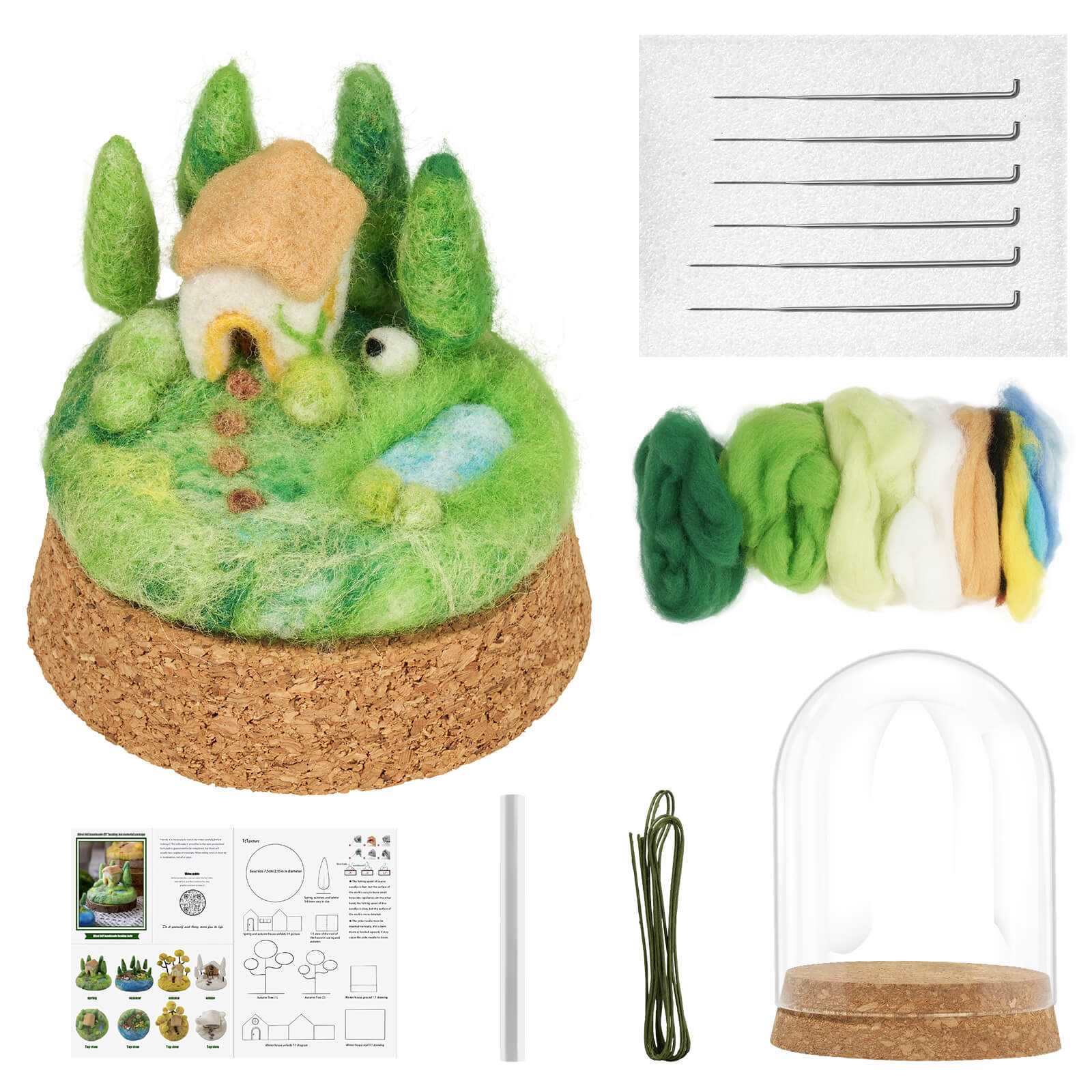 Farbclub Needle Felting Kit, Seasonal Scenery DIY Wool Felting Kit with Wool Roving Glass Cover, Handmade Craft Felting Kit Perfect for Beginners, Adults, Ideal Gift for Craft Enthusiasts (Summer)