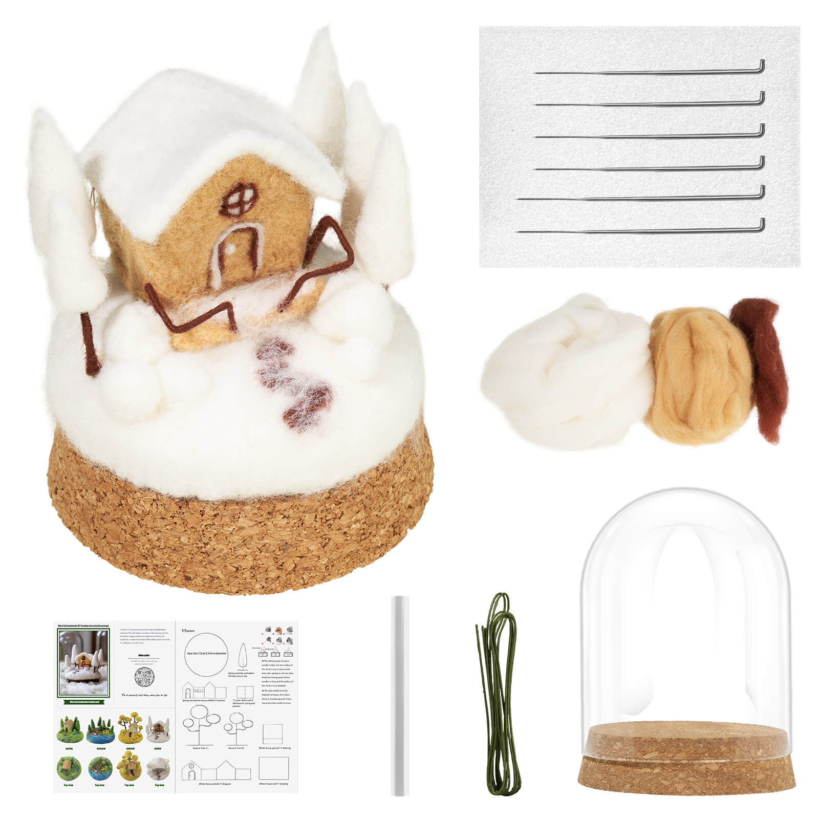 Farbclub Needle Felting Kit, Seasonal Scenery DIY Wool Felting Kit with Wool Roving Glass Cover, Handmade Craft Felting Kit Perfect for Beginners, Adults, Ideal Gift for Craft Enthusiasts (Winter)