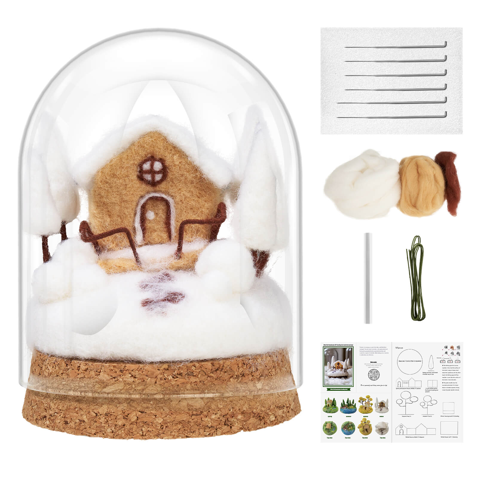 Farbclub Needle Felting Kit, Seasonal Scenery DIY Wool Felting Kit with Wool Roving Glass Cover, Handmade Craft Felting Kit Perfect for Beginners, Adults, Ideal Gift for Craft Enthusiasts (Winter)