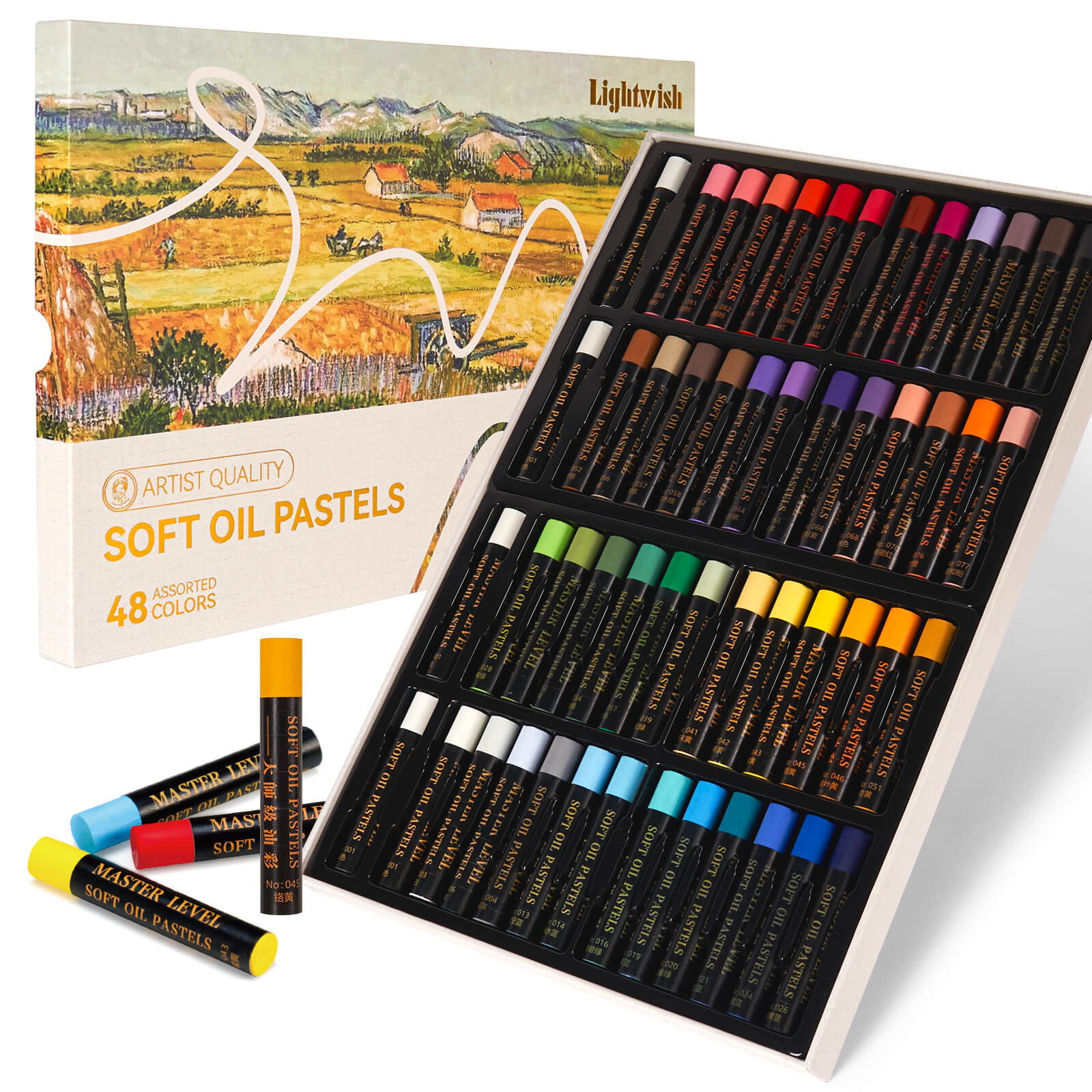 Lightwish Professional Oil Pastels, 48 Vibrant Colors Plus 4 White, Set of 52, Creamy and Pigmented Artist Soft Oil Pastels for Blending, Layering & Shading