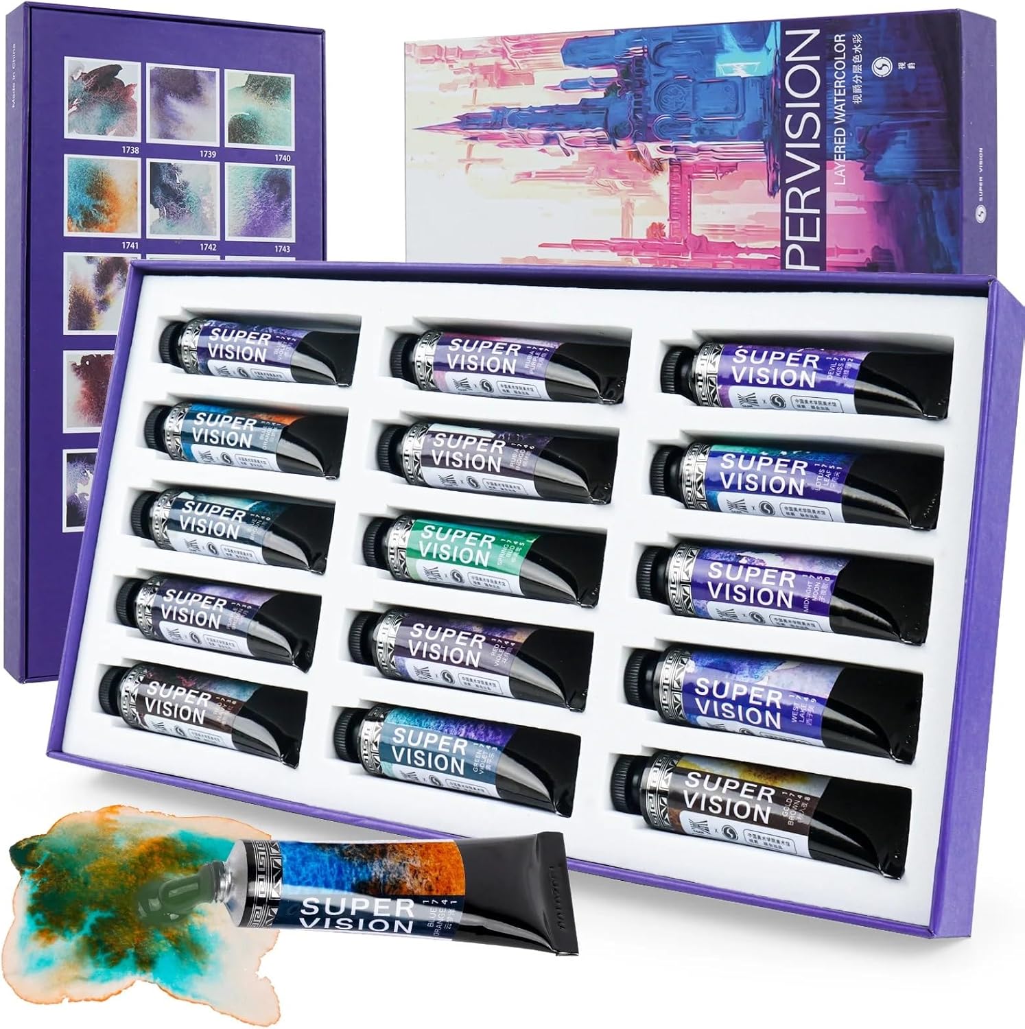 Super Vision Watercolor Paints, Separated Colors, Transparent Watercolor, 15 Colors Tubes