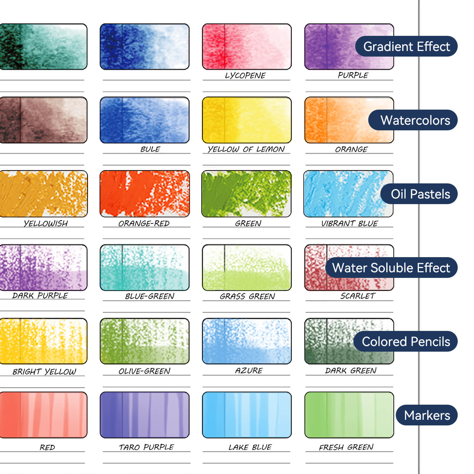 Lightwish Aquarell-Musterbuch, 12 Blatt, 100 % Baumwolle, 300 g/m², säurefrei, Heißpressung