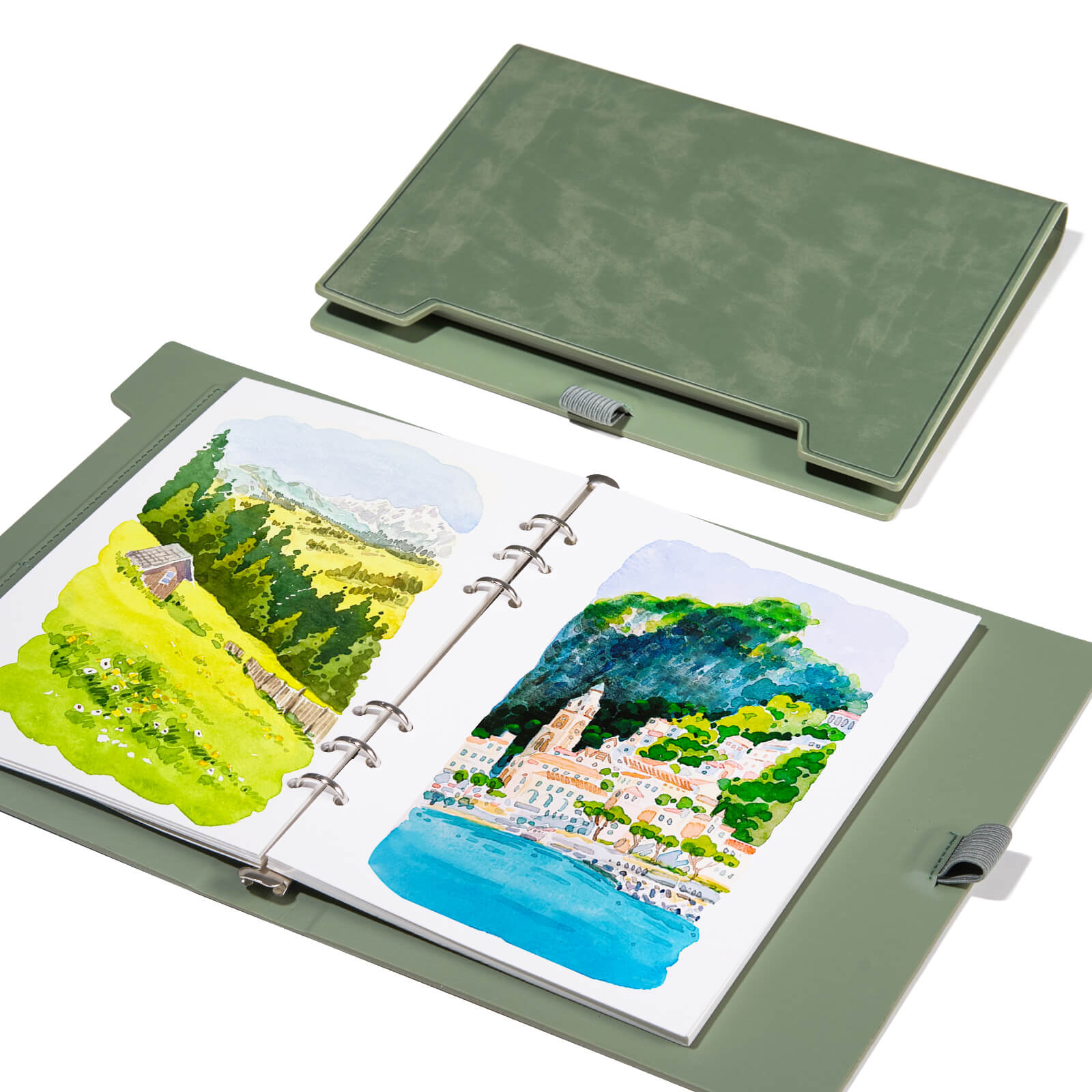 Lightwish Watercolor Hardcover Sketchbook, 100% Cotton Acid Free Journal, Hot Press Watercolor Paper, Green