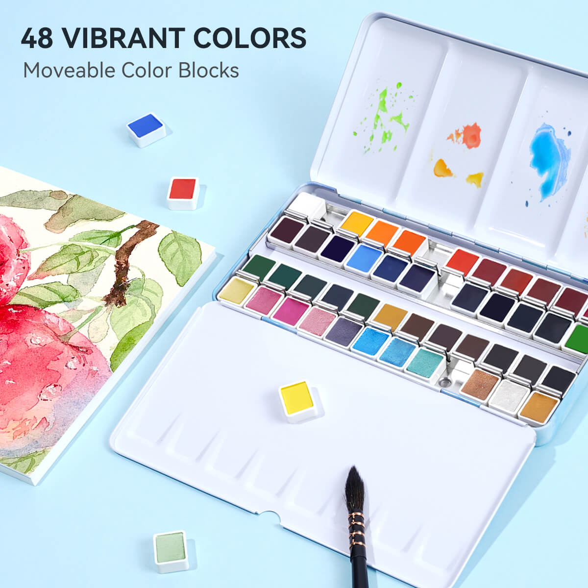 MeiLiang Watercolor Paint Set, 48 Colors Solid Watercolor + Watercolor Paper + Art Supplies Plastic Storage Box