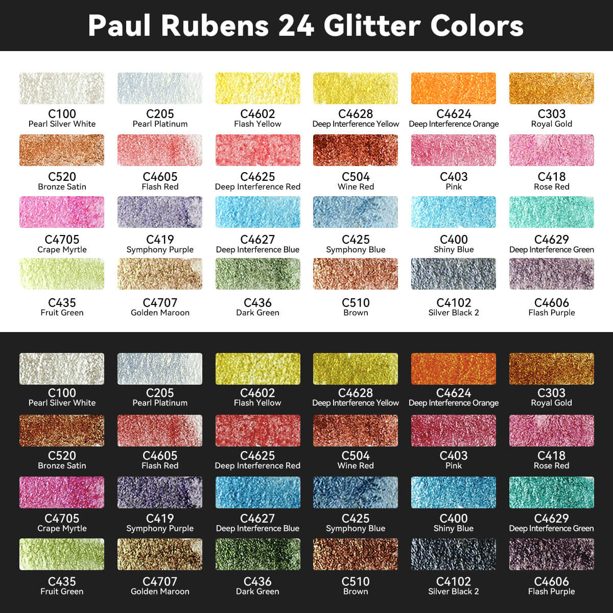 Paul Rubens 24 colors Artist Watercolor Paints-Metallic Glitter Solid