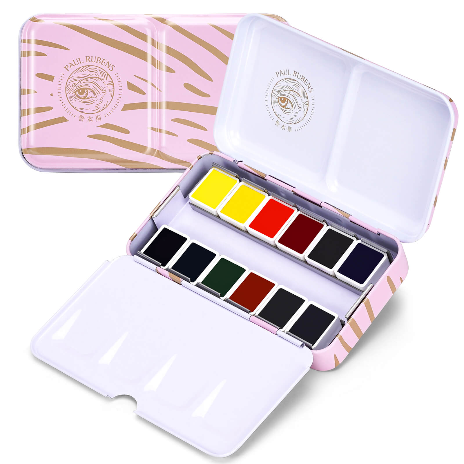 Paul Rubens Artist Watercolor Paint Set, 12 Vibrant Colors in Portable Tin Box(Pink and Gold)