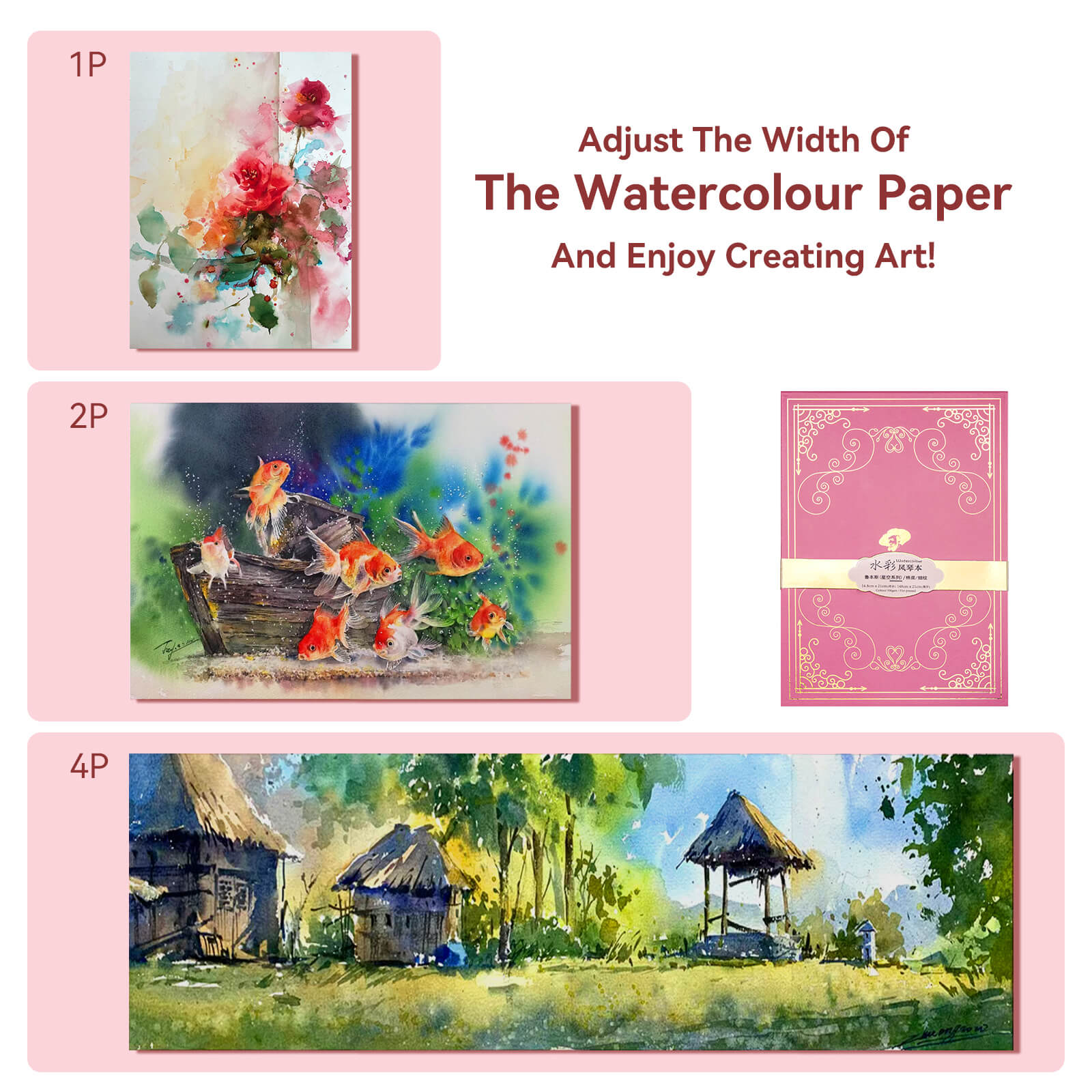 Paul Rubens Watercolor Sketchbook Organ Style Watercolor Journal - Hot Press Pink 5.8 x 8.2 Inches, Pack of 2 (14 Sheets)