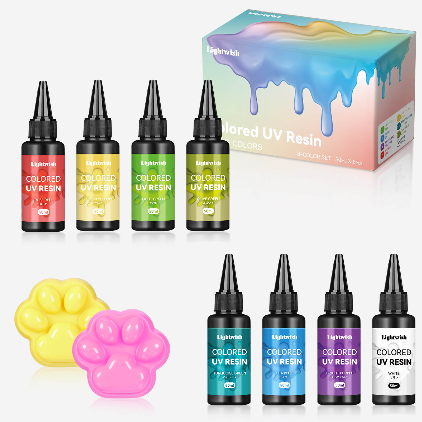 Lightwish Farbige UV-Harze, Macaron 8-Farben-Harz-Set