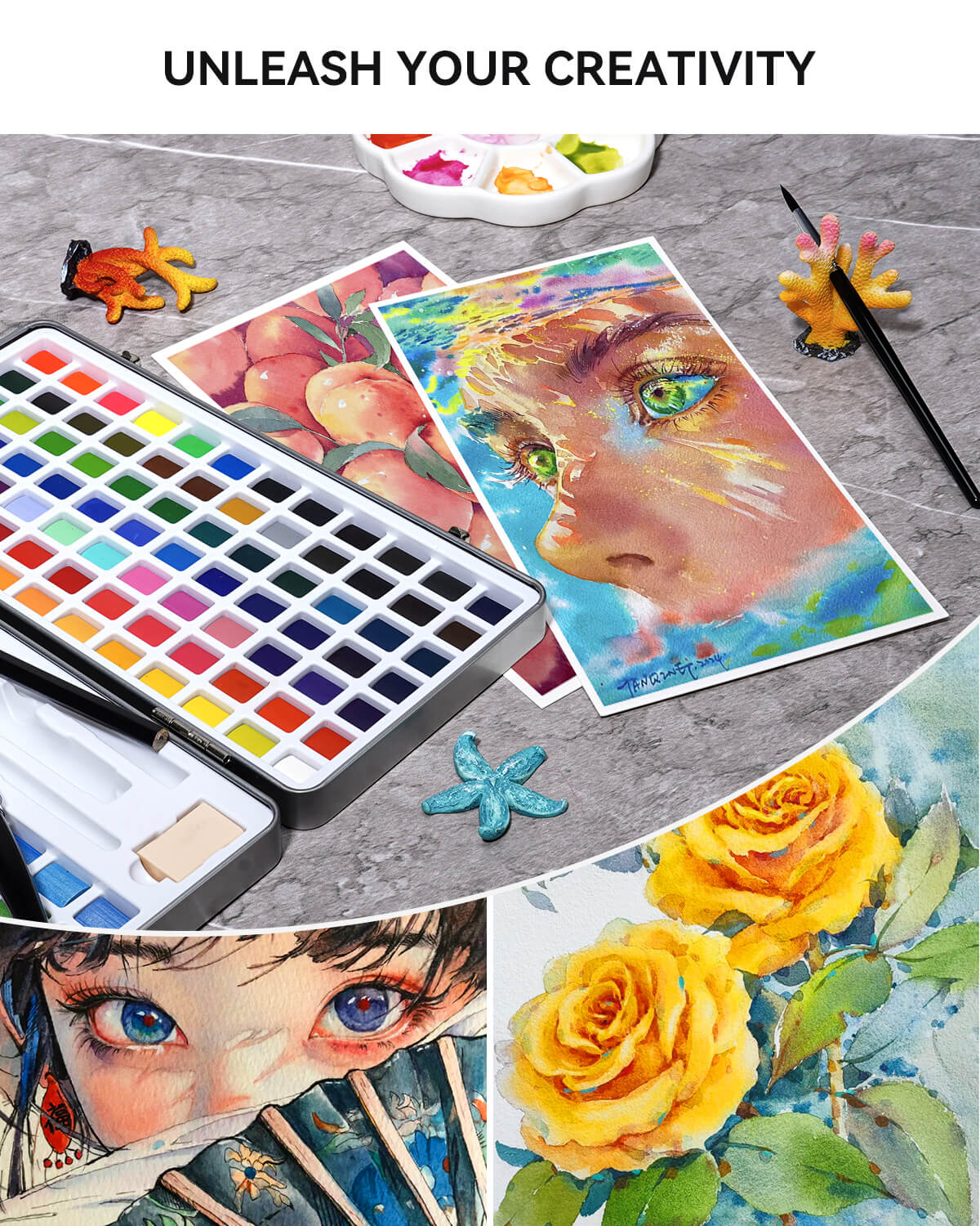 Lightwish Aquarellfarben-Set, 128 Farben, mit Aquarellpapier, Pinsel, Bleistiften, Radiergummis