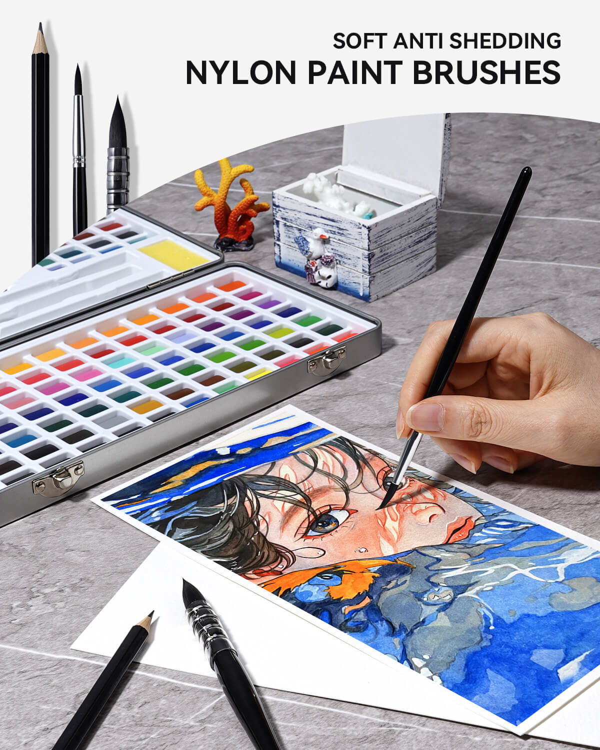 Ensemble de peinture aquarelle Lightwish 128 couleurs, avec papier aquarelle, pinceau, crayons, gommes