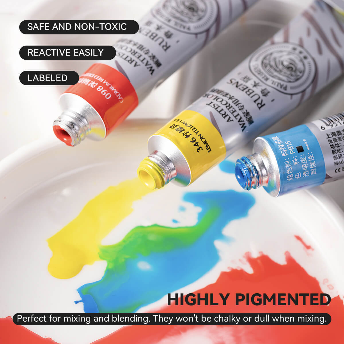 Paul Rubens QIAOMEI Watercolor Paint Set 24 Vibrant Colors 12ml / 0.4 Fl Oz Tubes