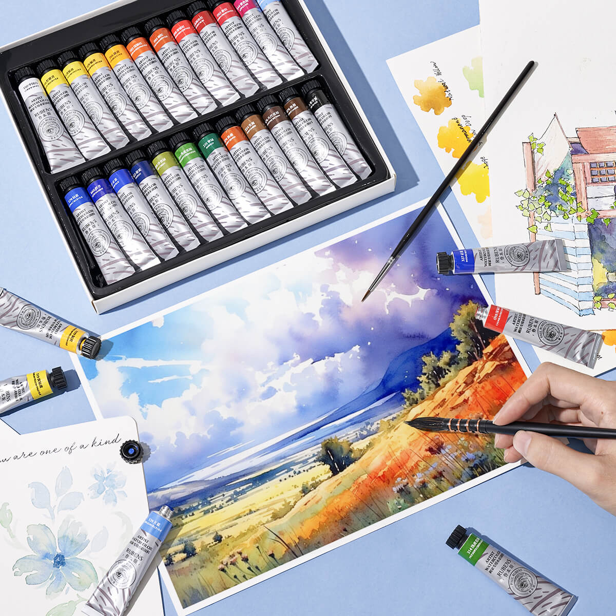 Paul Rubens QIAOMEI Watercolor Paint Set 24 Vibrant Colors 12ml / 0.4 Fl Oz Tubes