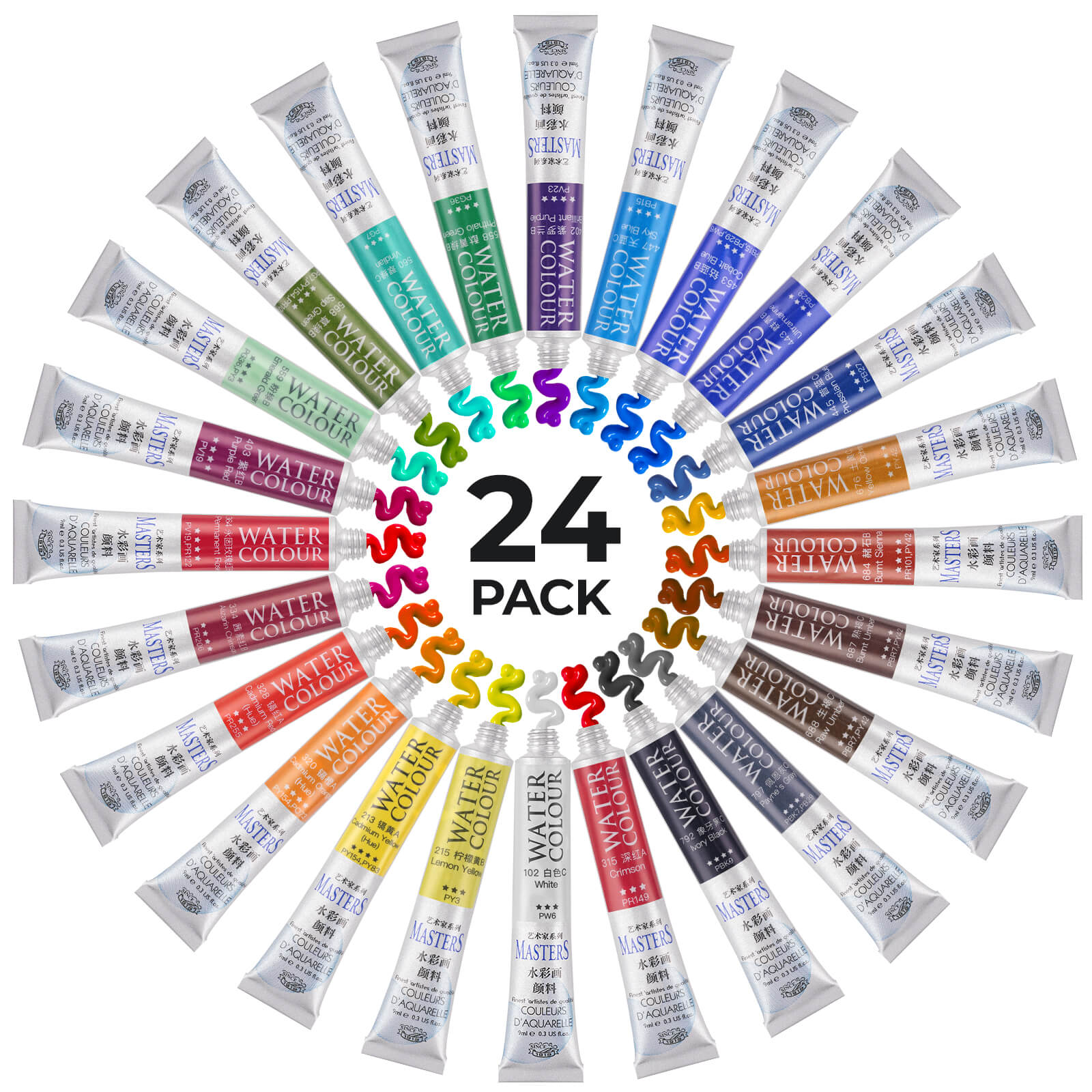 LIGHTWISH Marie's Masters Professionelles Aquarellfarben-Tubenset mit 24 Farben
