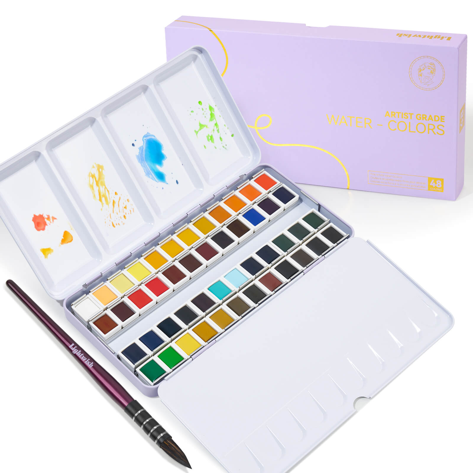 Lightwish Aquarellfarben-Set, 24 und 48 Farben (Einzelpigmentfarben) mit Pinseln, tragbares Reiseset