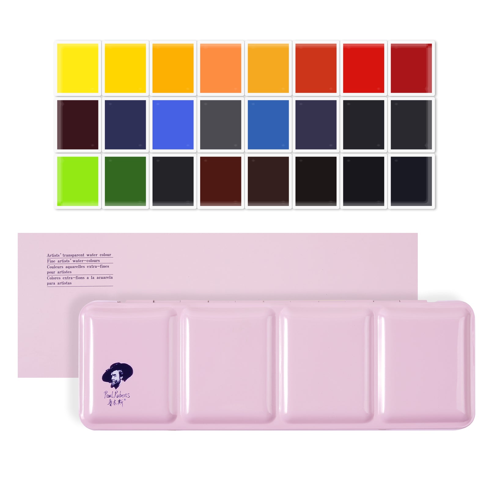 Paul Rubens Professional Watercolor Paint Set Artist Grade, 24 Vivid Colors with Portable Metal Box for Artists, Beginners, Hobbyists, Students