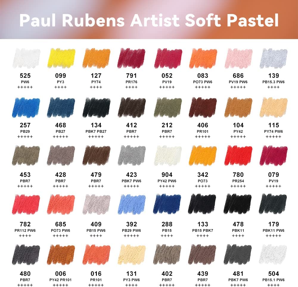 Paul Rubens Pastels doux professionnels, 40 pastels à craie aux couleurs vives faits à la main 
