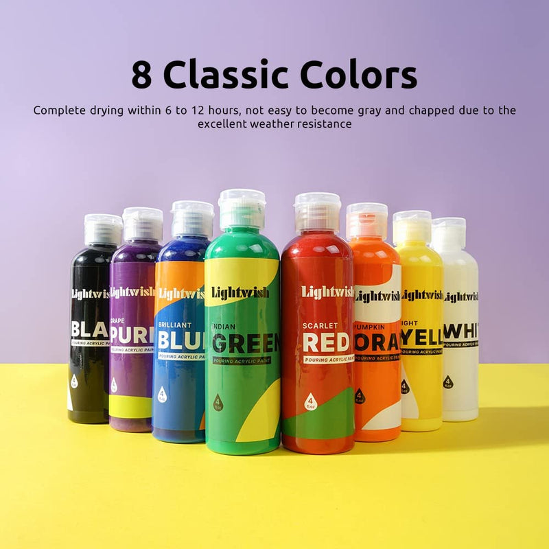 Lightwish 8 Classic Colours Acrylic Pouring Paint Set