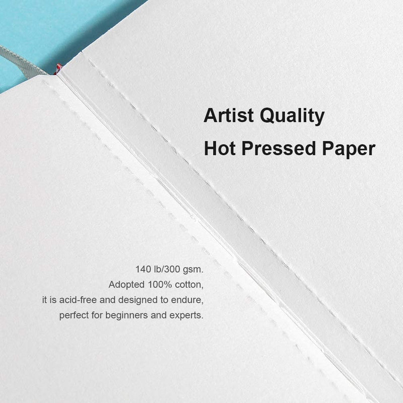 Hot Press Watercolor Paper, 140lb/300gsm Cotton Paper for Students
