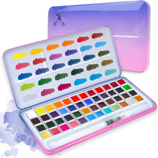 MeiLiang Watercolor Paint Set 36 Vivid Colors in Pocket Box with Metal Ring and Watercolor Brush Perfect for Students Kids Beginners and More