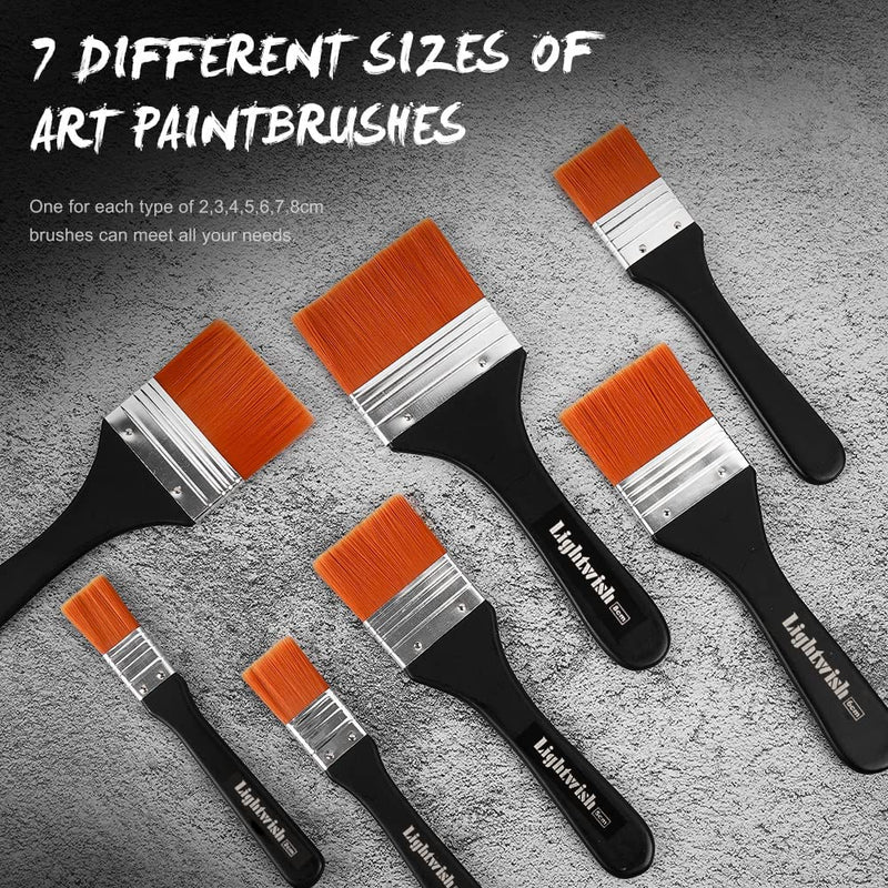 LIGHTWISH Set of 7 Flat Paint Brushes for Applying Gesso,Acrylic Paint, Oil Paint, Watercolor