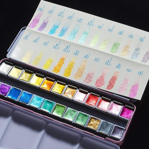 MeiLiang Watercolor Paint Set 52 Colors in Half Pans with accessories  (Purple box)