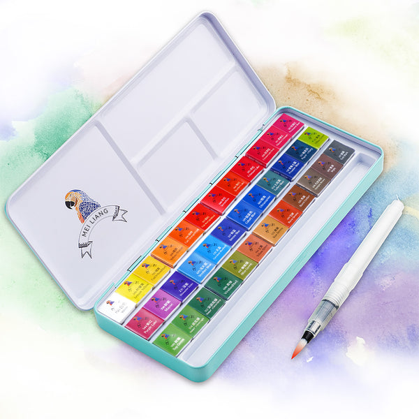 MeiLian Watercolor Paint Set, 36 Vivid Colors in Pocket Box with Metal Ring and Watercolor Brush